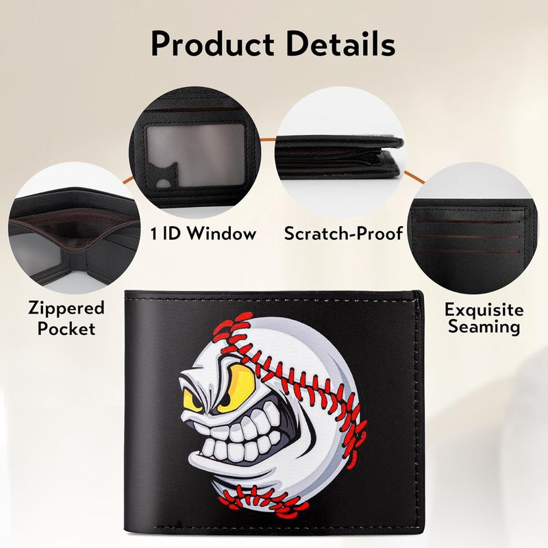 Fonwill Teen Boys Wallet, Birthday Gift for 5 6 7 8 9 10 11 12 Year Old Boys, Cool Baseball Bifold Rfid Blocking Leather Wallet With Coin Pocket ID Window, Christmas Birthday Gift for Boy Girls Teen 3-14 Ages - Image 4